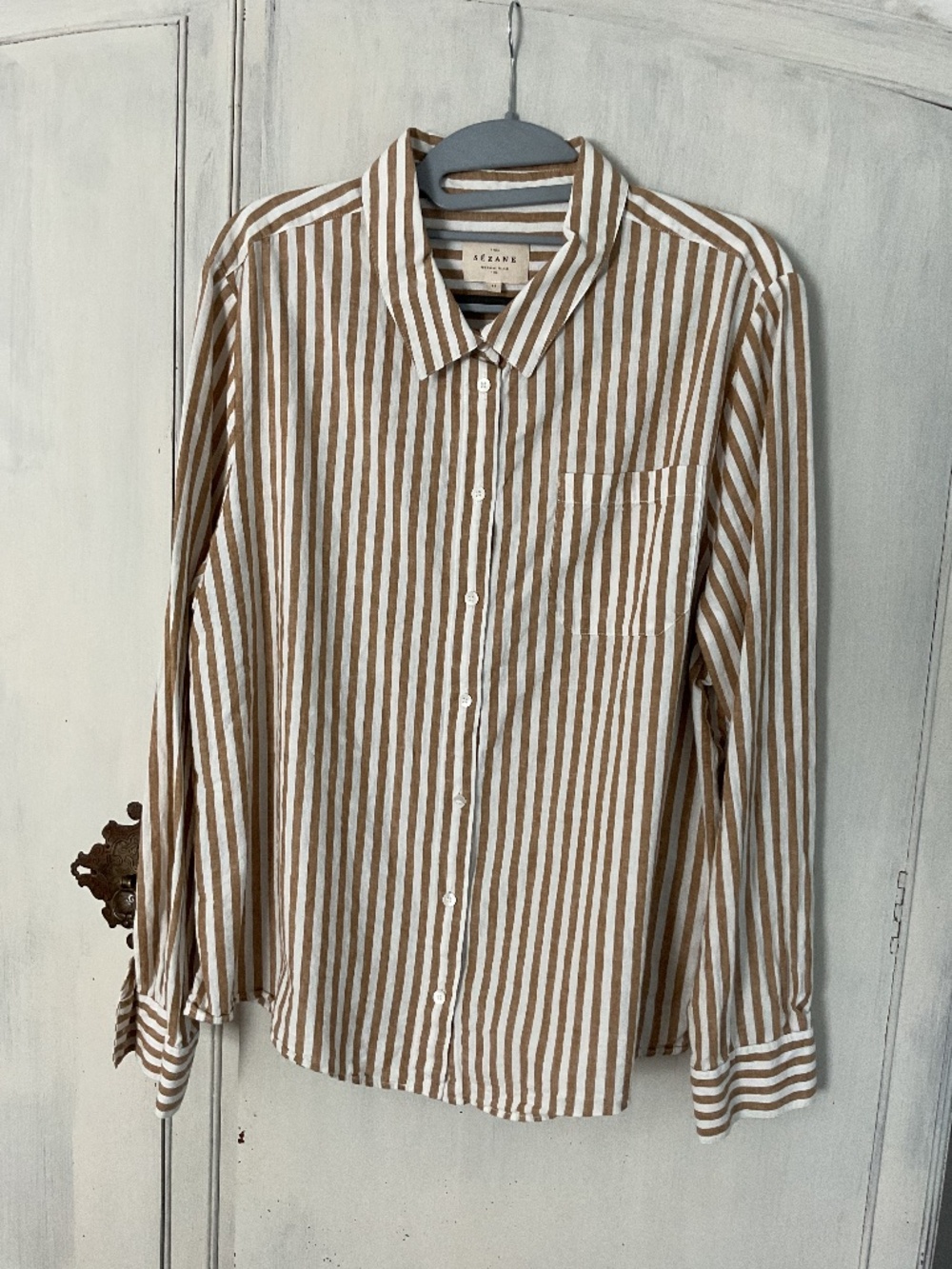 Sezane Cotton Linen Blend Tomboy Striped Shirt
